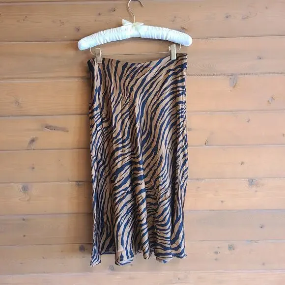 Nili Lotan Lane Skirt Zebra Black Bronze Midi Animal Print Safari Flowy 10 Boho - Picture 3 of 5